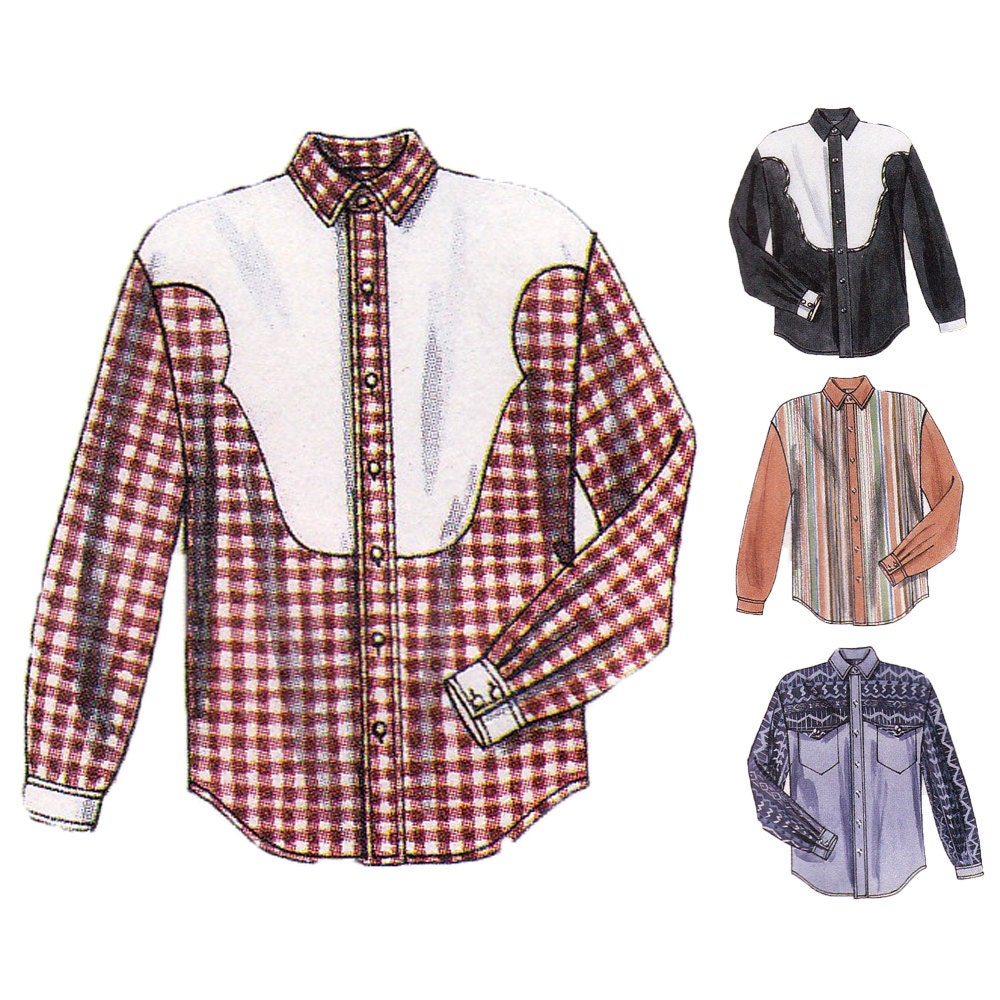Mens Shirt Sewing Pattern - Mens Cowboy Shirt Sewing Pattern - Rodeo Shirt Sewing Pattern - XXL - Uncut, Factory Folds