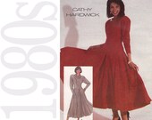 1980s Cowl Neck Dress Vintage Pattern - Simplicity 7742 - B30 to B32 - Uncut, FF - Cathy Hardwick Full Skirted Dress Sewing Pattern