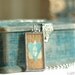 Double Hearts Aqua Blue and Ivory on Vintage Paper Soldered Charm Necklace with Silver Ball Chain