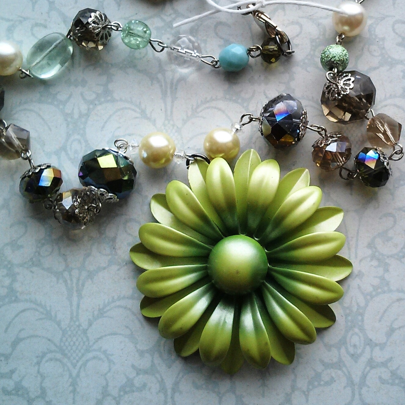 Vintage Flower Brooch Pin Spring Green Necklace, Blossom, FREE SHIPPING by Maddie Lisee