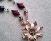 Vintage Flower Brooch Pin Spring Purple Necklace, Royal Gardens, FREE SHIPPING by Maddie Lisee