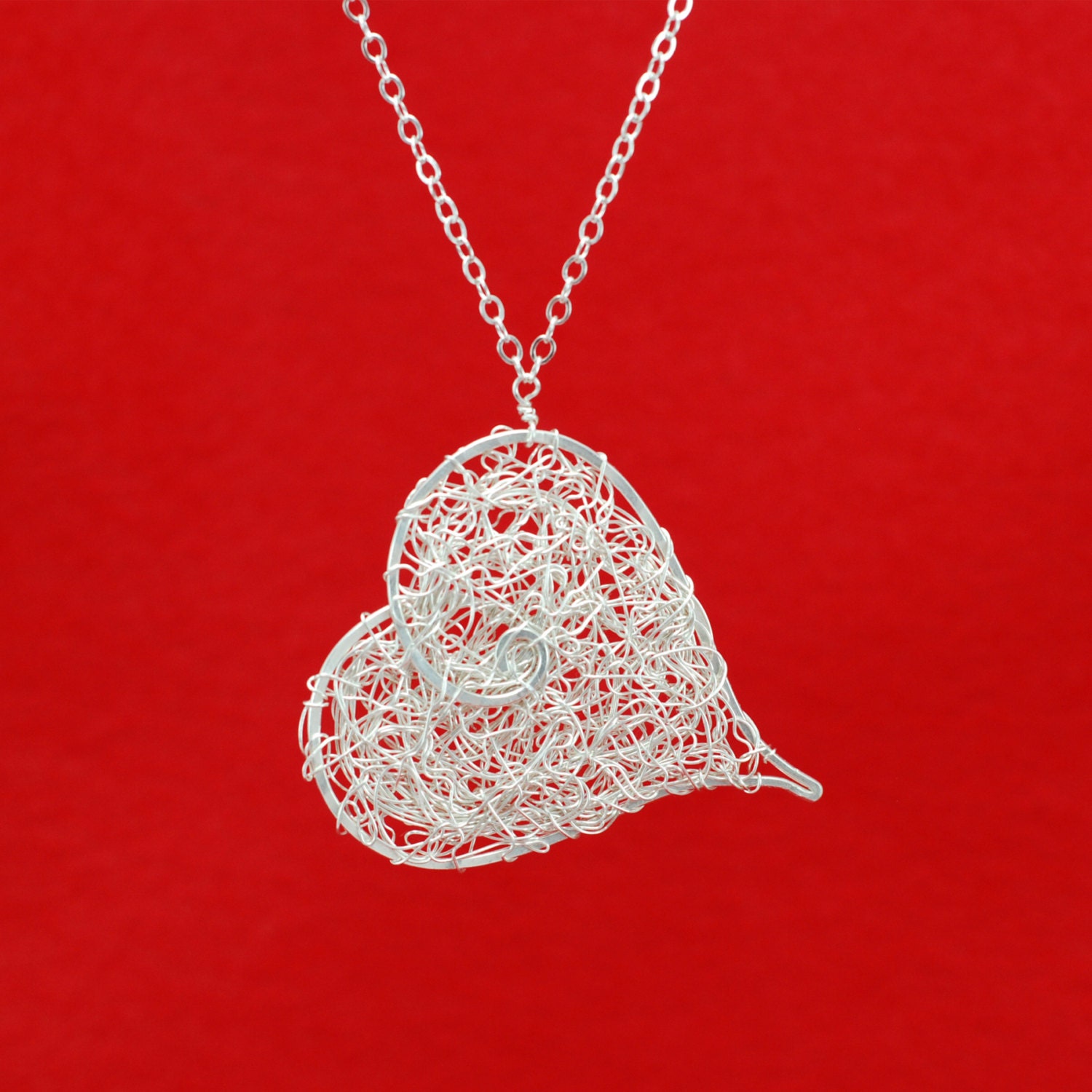Eco Friendly Argentium Silver Intertwined Heart Pendant Necklace