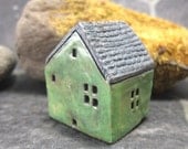 Rustic Green Cottage...Raku Fired Miniature House