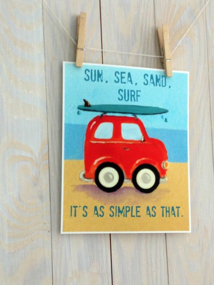Children nursery decor- surf art, inspirational quote, beach, orange, turquoise, 8x10 inch print