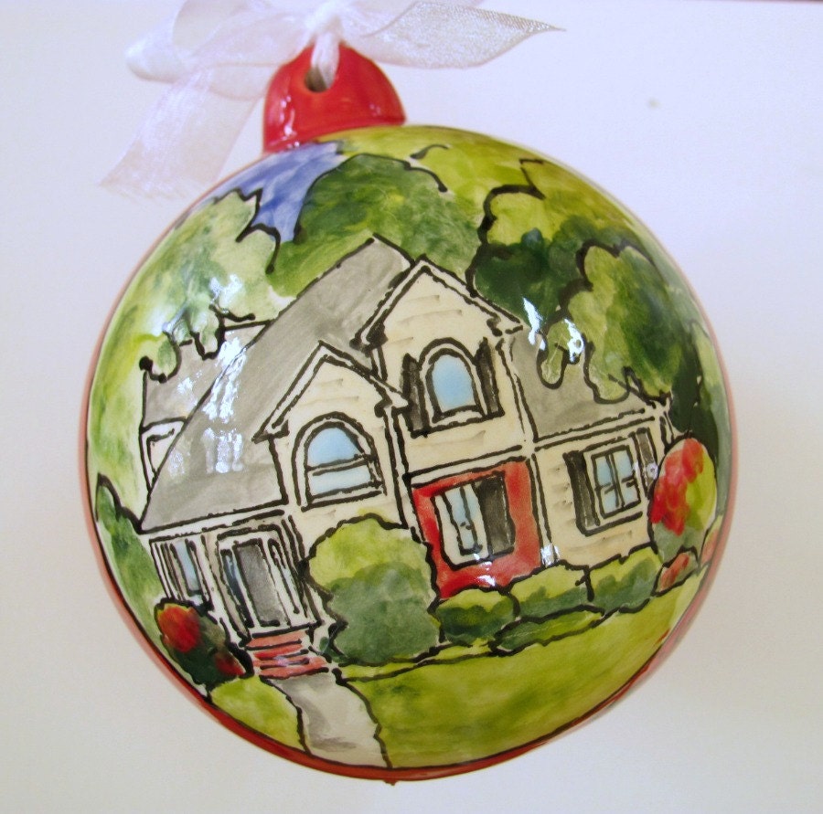 Custom home portrait ornament- housewarming, hostess gift, personalized keepsake from your photo by Cathie Carlson
