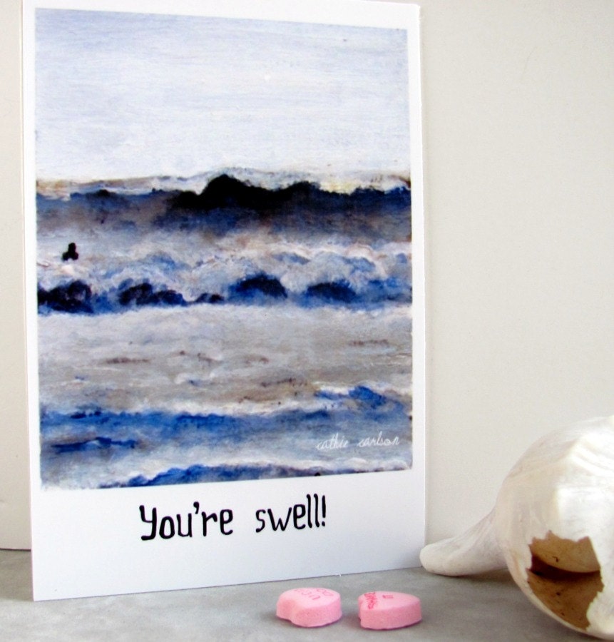 Surf print - surfer love note, 5x6 from an original painting by Cathie Carlson