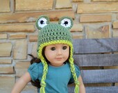 American Girl Doll Clothes - Crocheted Beanie with Ear Flaps - Froggie Style - MADE TO ORDER