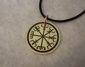 Etched brass Viking compass pendant