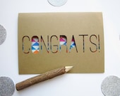 Congratulations Geometric Card Paper Cut Greeting - blue
