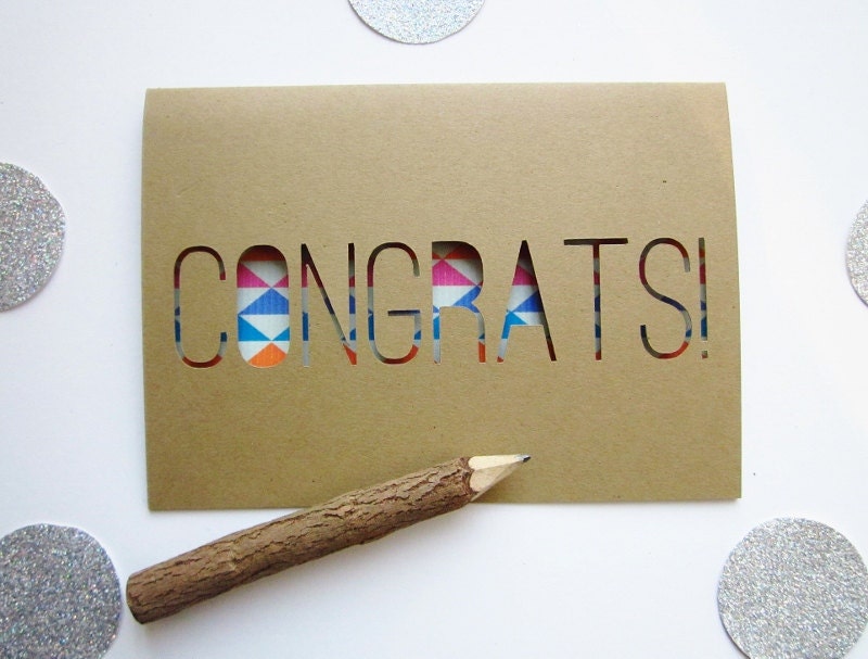 Congratulations Geometric Card Paper Cut Greeting - blue