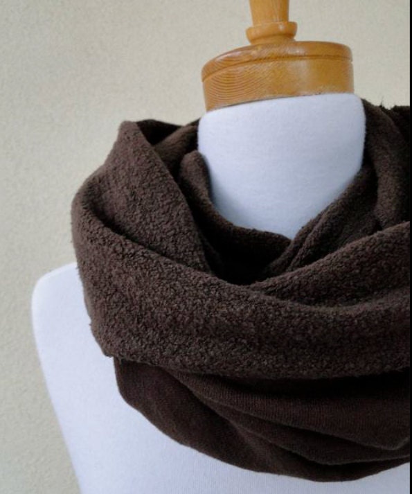hemp fleece scarf - brown scarf - fleece scarf - hemp neck warmer - infinity scarf