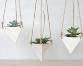 White Porcelain Hanging Triangular Planter - Small