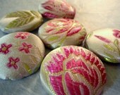 Buttons - Satin Brocade Fabric-covered Buttons - White and Pink Lotus Flower Covered Buttons