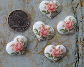 Porcelain  Gorgeous Decal Rose Hearts 1 3/4" 5 Ready for you to create ECS