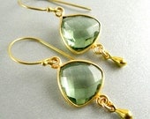 Green Quartz and Gold Vermeil Dangle Earrings