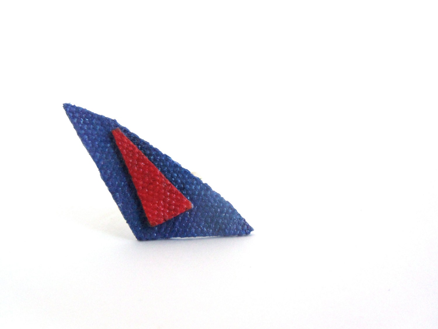 Blue and Red Geometric Ring. Handmade and Hand painted Canvas ring. Adjustable ring by Calico City