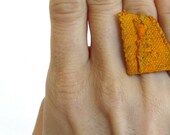 Mustard Geometric Ring. Handmade and Hand painted Canvas ring. Adjustable ring by Calico City