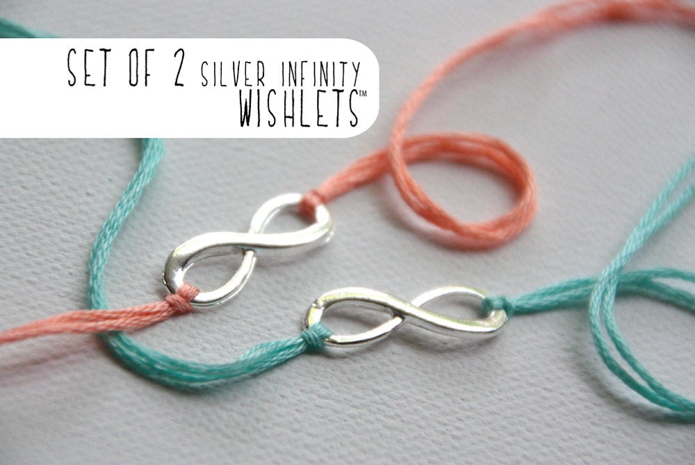 set of 2 letterhappy wishlets personalized friendship bracelets silver infinity jewelry wish bracelet embroidery thread spring pastel colors