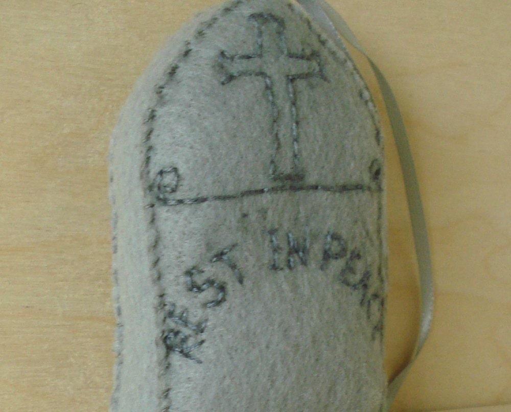 Tombstone plush ornament, Rest in Peace, personalized