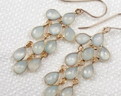 Sea Foam Chandelier Earrings Aqua Chalcedony Gold Vermeil Bezel Set Luxury Spring Fashion Long Dangle - Dyan