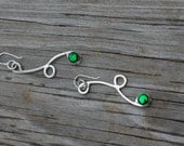 Green Pau Shell. Long Sterling Silver Earrings. Loops. Shiny. Flattened and smooth look. Mothers Day. Earrings for everyday.