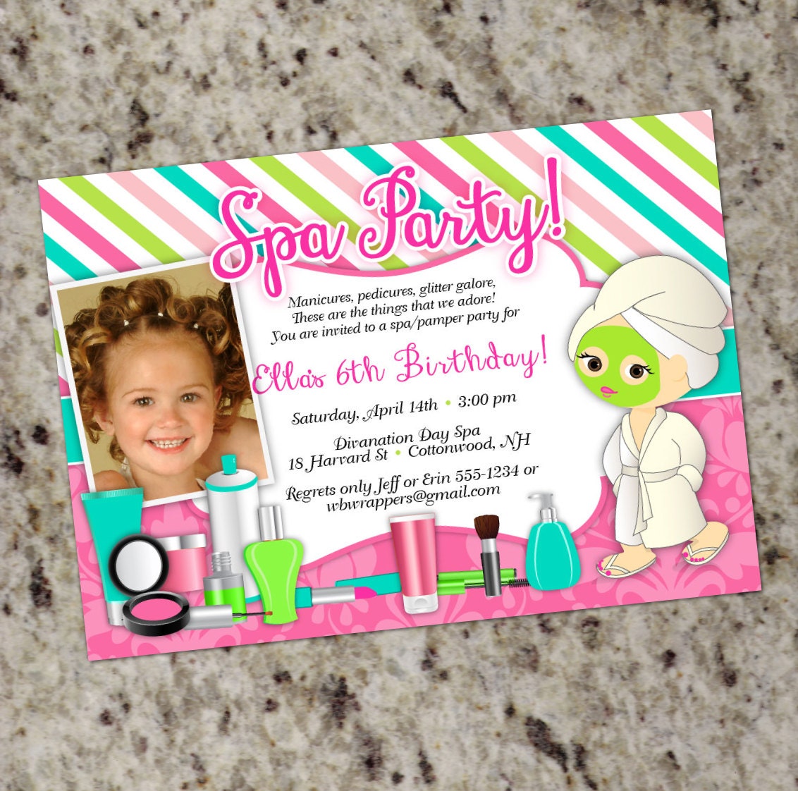 Spa Pamper Party Invitations - Sweet and Girly - Personalized Printable File Il_170x135