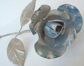 Shabby Blue Silver Rose Flower Wall Hook