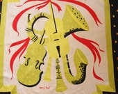 HTF 1950's Tammis Keefe Be Bop Jazz Instrument Theme Novelty Silk Scarf