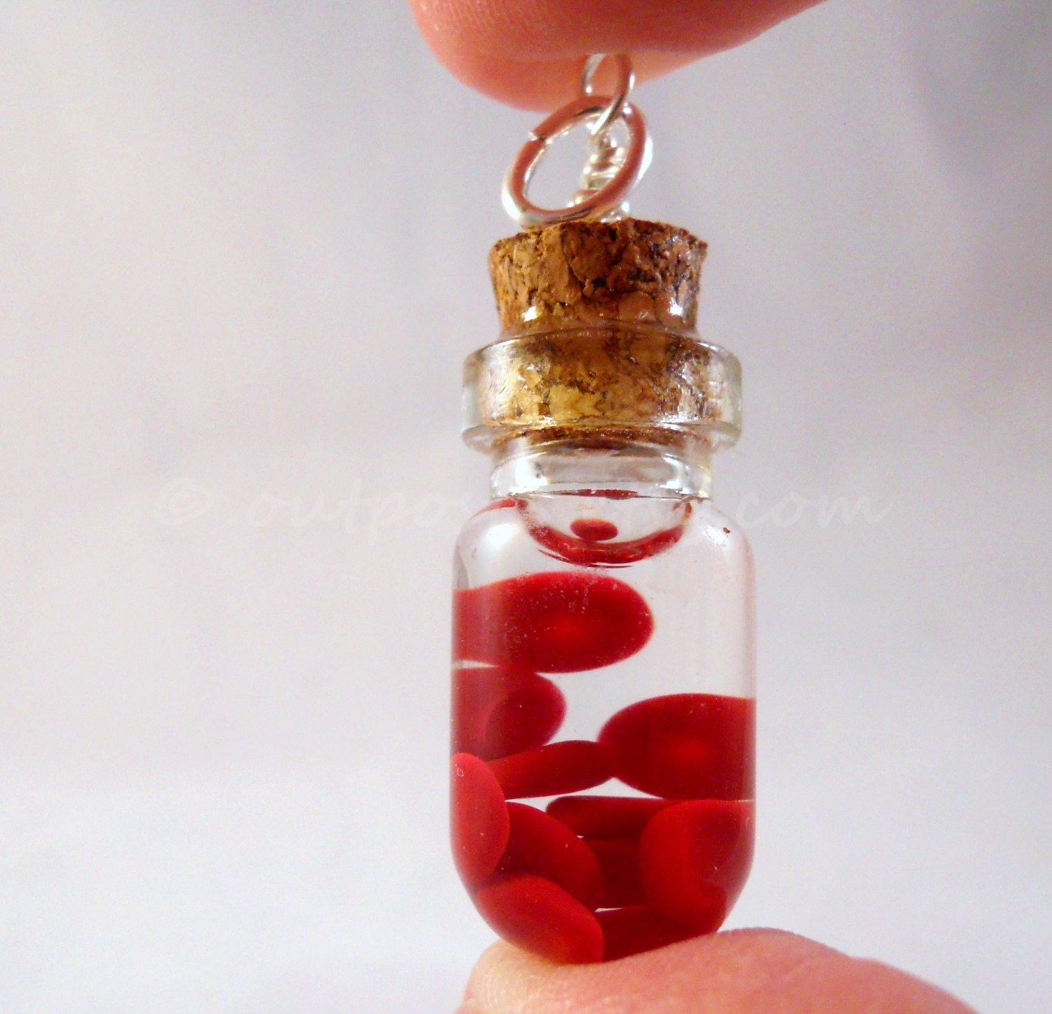 Red blood cells bottle necklace. Awesome science jewelry. Polymer clay. Free US shipping.