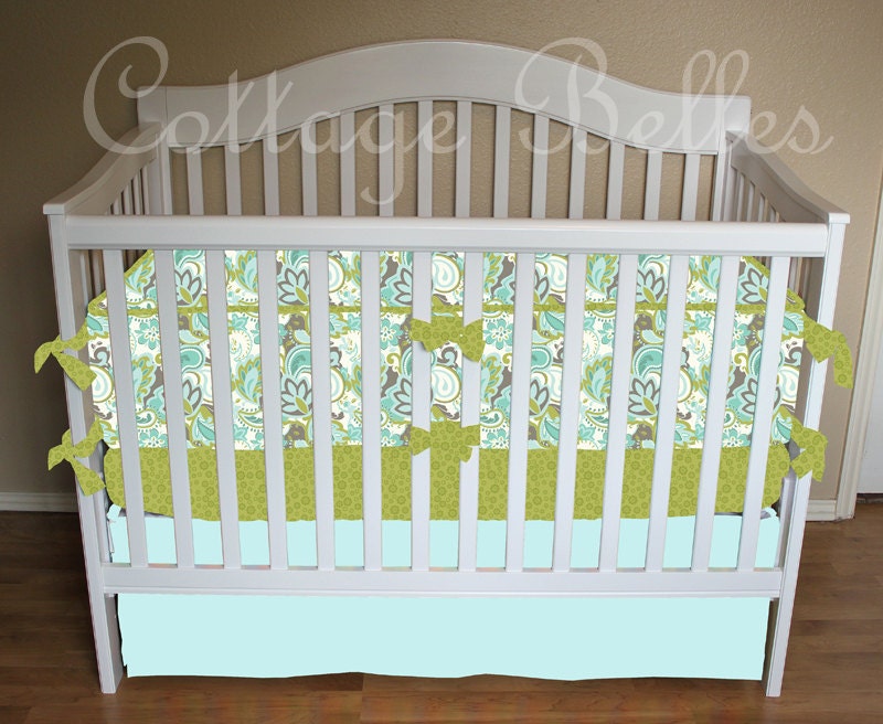 Custom Crib Bedding Set - Verona 2 -  Bumpers,  Sheet, Skirt  by Cottage Belles