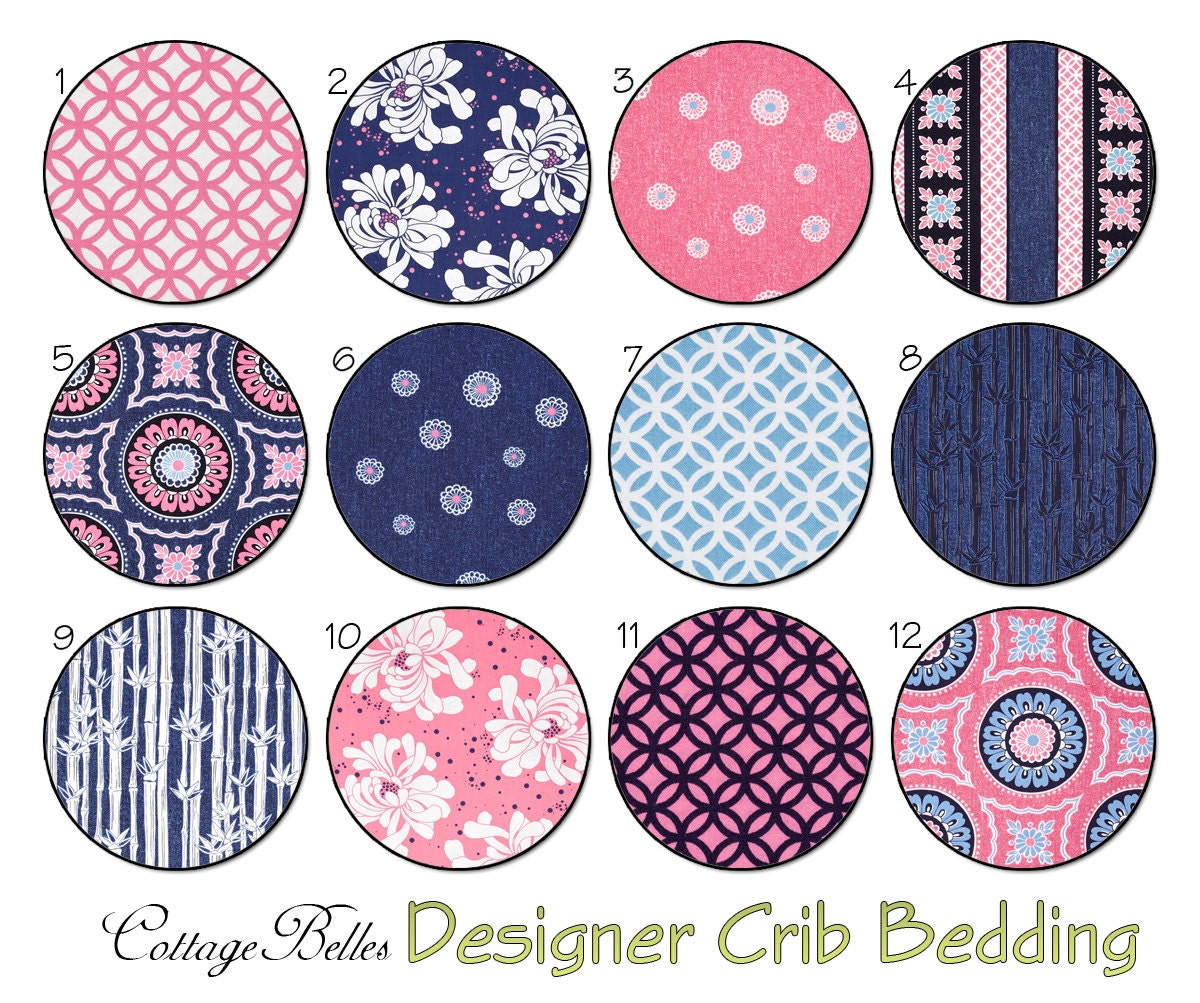 Custom Crib Sheet  or  Toddler Bed Sheet  - Water Lily - Navy Pink Flowers Bamboo - by Cottage Belles
