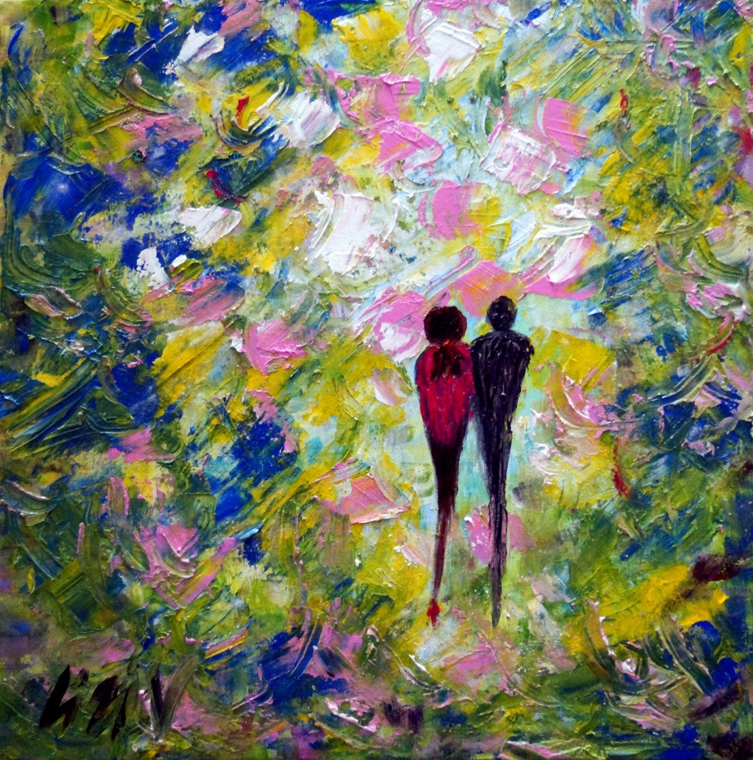 Original Modern Palette Knife Trees Landscape Romance Fantasy Painting on Canvas SPRING PARK by Luiza Vizoli