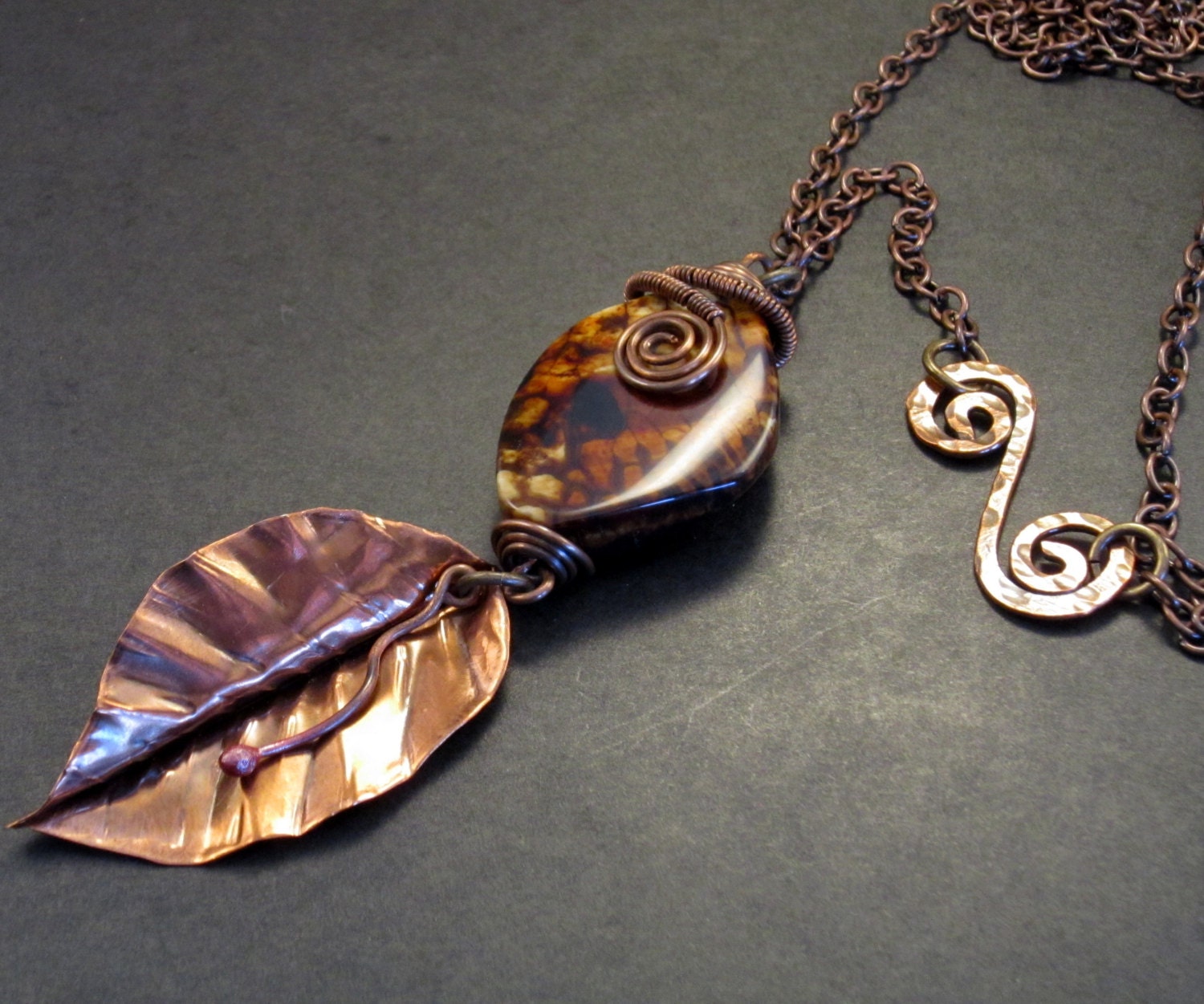 Brown Agate Leaf Necklace
