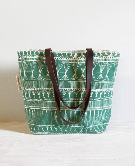 screen printed tote bag - Green Market Weave