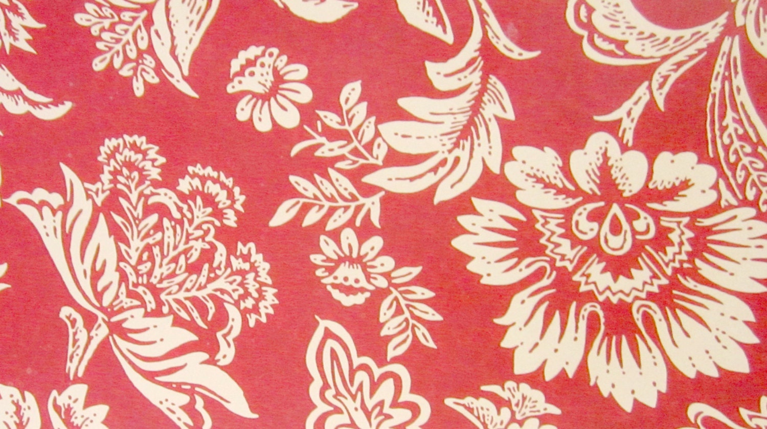 Vintage Wallpaper Hand Painted French Floral design on Red Border Nearly 8 feet