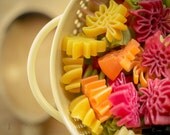 Fine Art Pasta Photograph. Pasta Dinner. Colorful. Artisan Pasta.  Yellow Collander. Wooden Spoon. Kitchen Decor. Photo Print