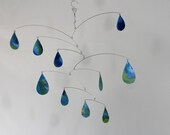 Rain Drops Art Mobile - Spring Shower Hanging Kinetic Sculpture - Watercolor