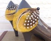 Yellow Shoe Clip, Feather Shoe Clip, Peacock Feather Shoe Clip, Bridal Shoe Clips HONEY - mustard, yellow, gold - Rustic Country Wedding