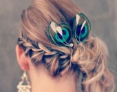 Peacock Wedding 7 Bridesmaid Hair Pins, Bridesmaids Gifts, Hair Accessories, Peacock Feather Hair Pieces in BRILLIANT- blue green modern