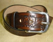Harness Leather Belt, Oak and Acorn, Handmade Custom