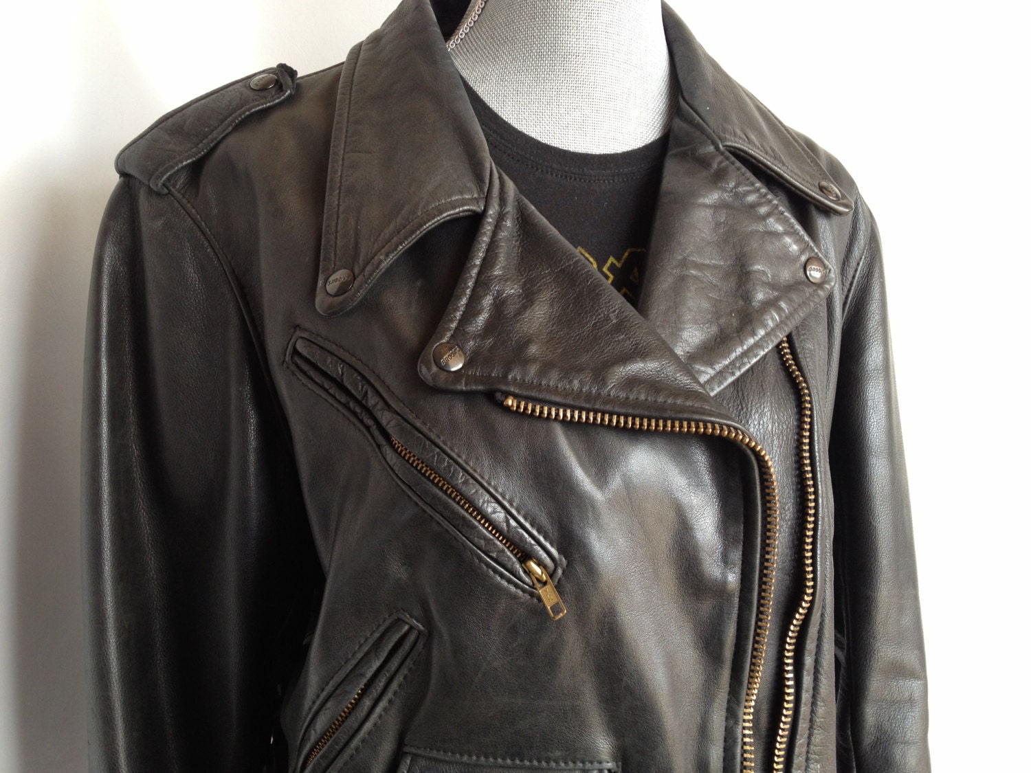 Vintage Brooks Black Motorcycle Leather Jacket Biker Gear