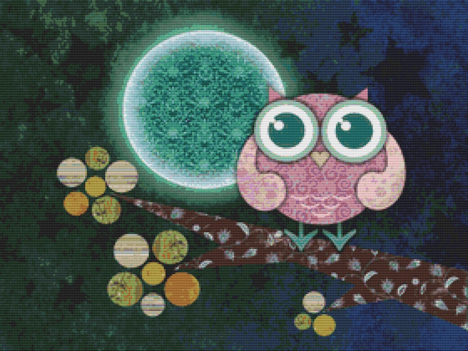 Cross stitch modern art by Sandra Vargas 'Midnight Owl' - Owl crossstitch kit -
