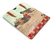 Leather iPad case - Mandarin duck and damask skies