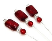 Beaded Counting Pins, Marking Pins, Needlepoint, DIY Crafts, Red, Silver, GIft, TJBdesigns
