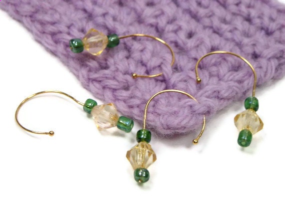 Removable Stitch Markers Set, DIY Crochet, Snag Free, Beaded Stitch Markers, Gift for Crochet, Pale Yellow, Green, TJBdesigns