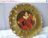MEMORIAL DAY SALE Vintage Metal Framed Print,, Brass Frame