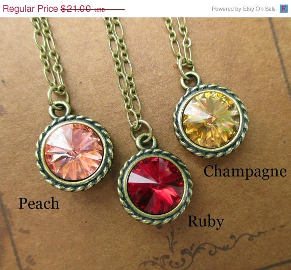 Memorial Day SALE 15% Off Graduation Gift Birthstone Necklace Swarovski Crystal Bridesmaid Jewelry Ruby Red Necklace Peach Golden Champagne