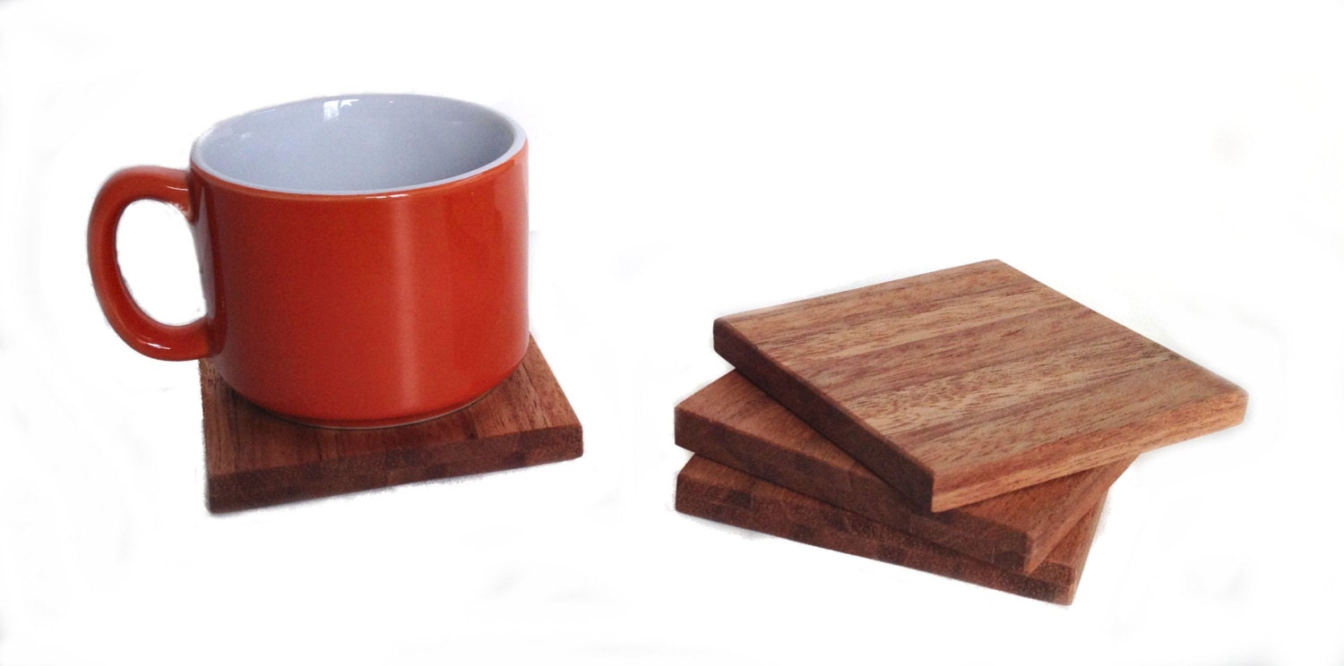 4 Coaster Set - Natural Reclaimed Cumala Wood Coasters - Simple - Elegant - Eco-Friendly - Handmade Drink Coasters