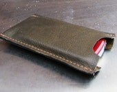 Olive green leather iPhone 5 Case. iPhone Sleeve, phone case, iPhone 5 or iPhone 4 