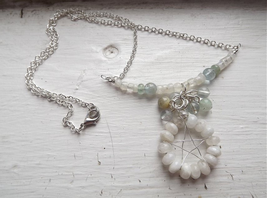 Moonstone and Aquamarine 'Fringed' Pentacle Necklace
